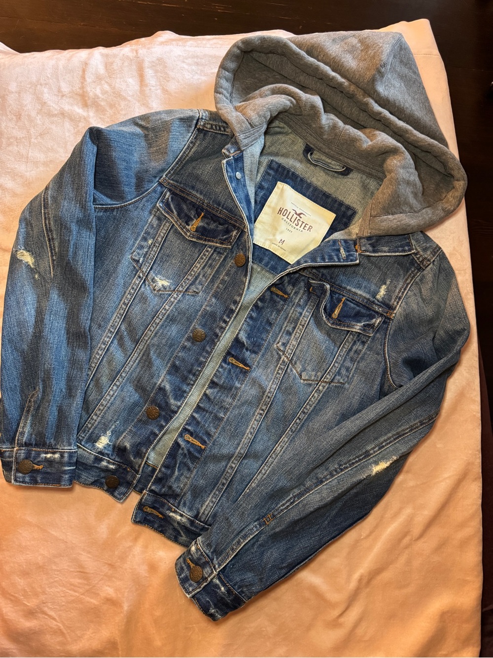 Y2K Hollister Distressed Denim twofer Jacket with grey hood
